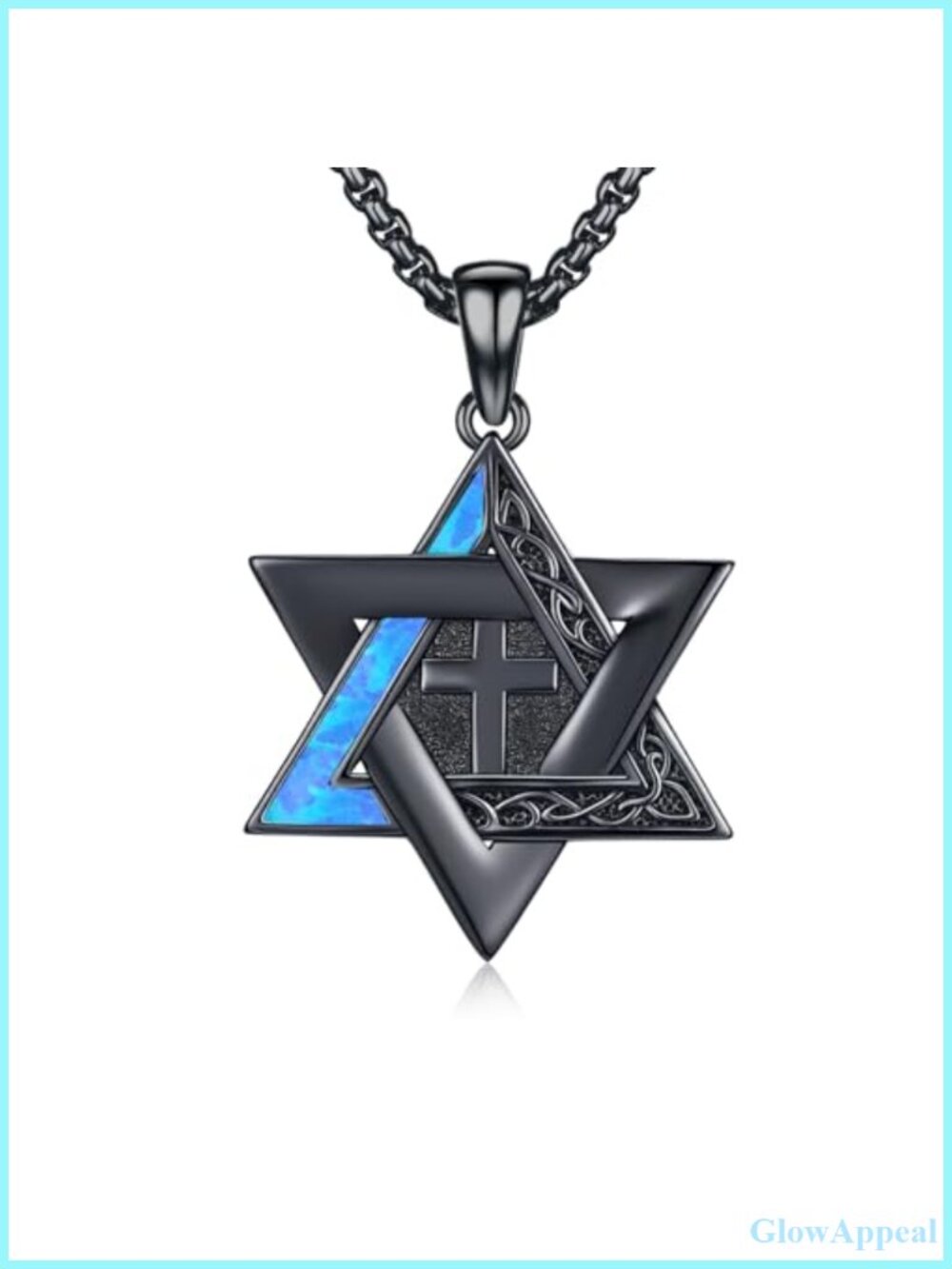 925 Sterling Silver Black Gold Plated Star of David Cross Necklace Blue Opal
